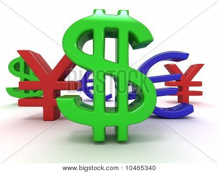 日元，美元，欧元。标志