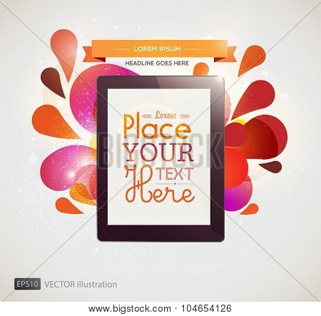Vector illustration with tablet on light background.