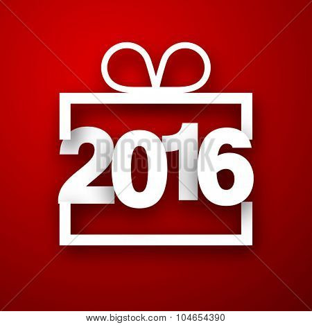 2016 New Year sign on red background. Vector paper illustration.