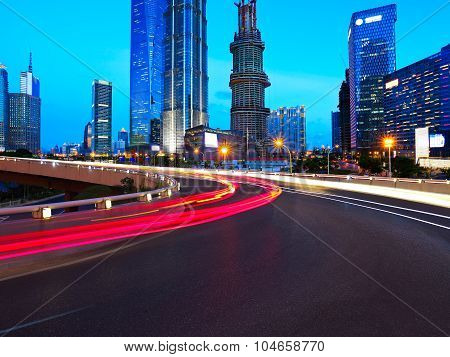Empty Road Surface With Shanghai Lujiazui City Buildings