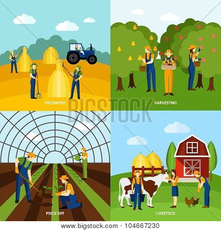 Farming 4 flat icons square poster