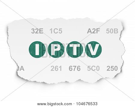 Web design concept: IPTV on Torn Paper background