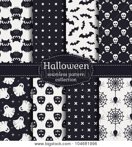 Halloween Seamless Patterns. Vector Set.