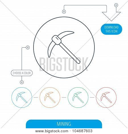 Mining tool icon. Pickaxe equipment sign.