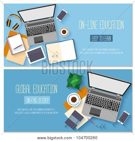 Flat design baners for online education