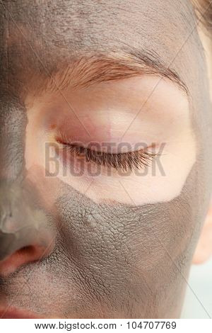 Closeup Female Face With Clay Mud Facial Mask