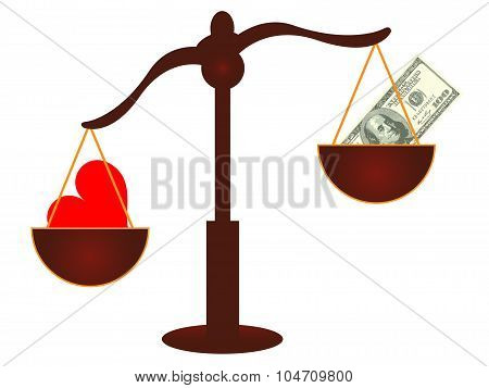 Love vs Money concept - Love wins - Vector