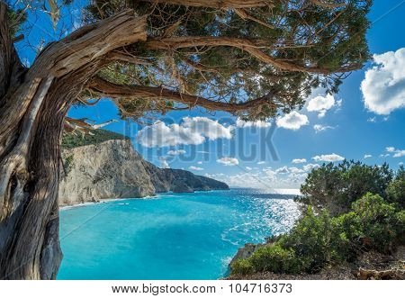View over Porto Katsiki beach in Lefkas island Greece