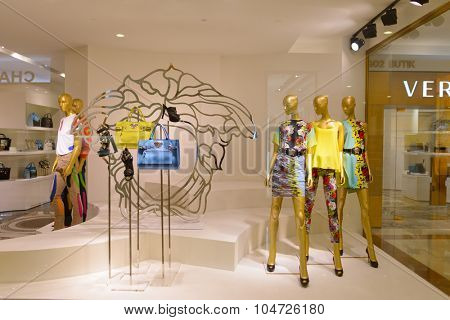 KUALA LUMPUR, MALAYSIA - APRIL 23, 2014: boutique interior in Suria KLCC shopping mall in Petronas Twin Towers. Suria KLCC is one of the largest shopping malls in Malaysia