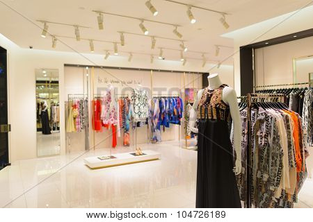 KUALA LUMPUR, MALAYSIA - APRIL 23, 2014: boutique interior in Suria KLCC shopping mall in Petronas Twin Towers. Suria KLCC is one of the largest shopping malls in Malaysia