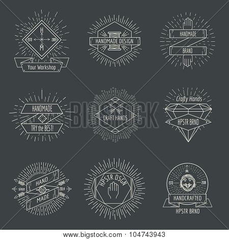 Handmade logo or crafts emblems vintage vector set