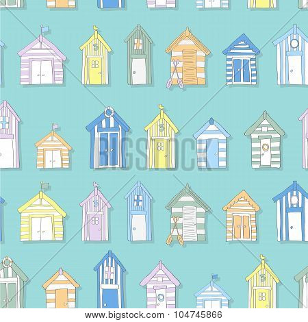 Hand Drawn Beach Huts in a Seamless Pattern