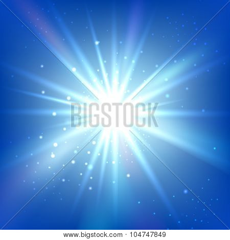 Blue sky with bright flash or burst. Abstract vector background