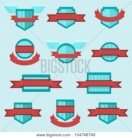 Vector set of crests insignia badges icons with ribbons