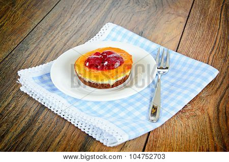 Fruit Cake on Vintage Retro Woody Background