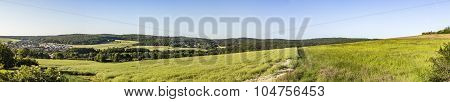 Rural Landscape With Forest And Green Fields