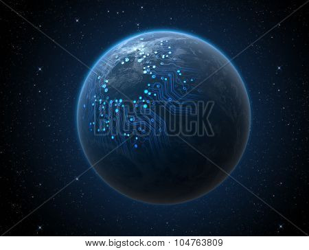 Planet With Illuminated Network