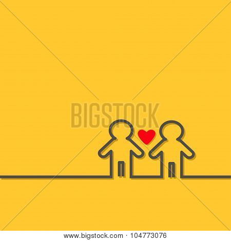 Gay Marriage Pride Symbol Two Contour Man Sign Lgbt Icon Red Heart Flat Design