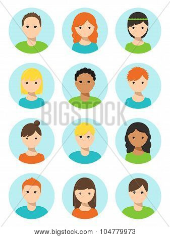 Men and Women, Boys and Girls Faces Round Icons