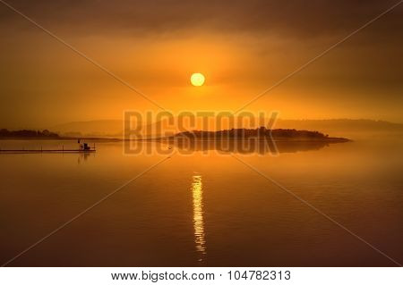 Idyllic Landscape With Lake Towards The Rising Sun