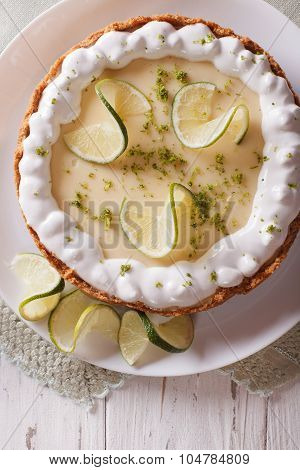 Key Lime Pie With Whipped Cream Close-up. Vertical Top View