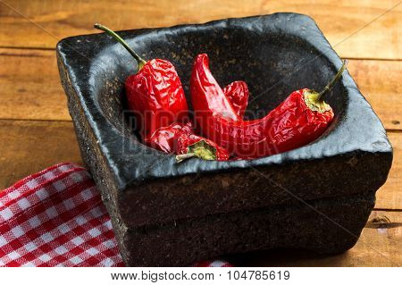 chili hot red dried pepper close up
