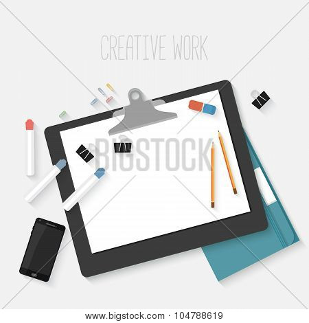 Flat design mockup per creative workspace