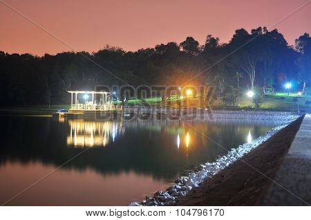 Lower Peirce Reservoir with lighted gazebo