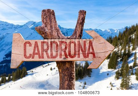 Cardrona wooden sign with winter background