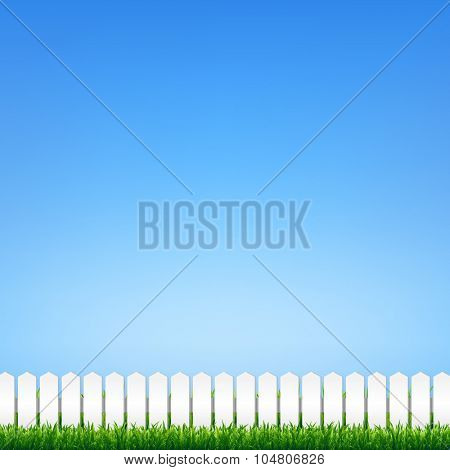 Green Grass And Blue Sky With Gradient Mesh, Vector Illustration