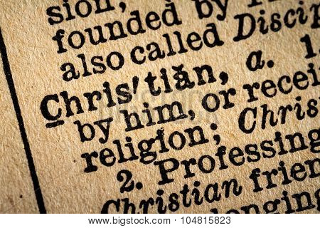 Close-up Of The Word Christian And Its Definition
