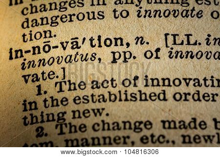 Close-up Of The Word Innovation And Its Definition