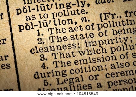 Close-up Of The Word Pollution And Its Definition