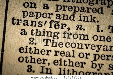 Close-up Of The Word Transfer And Its Definition