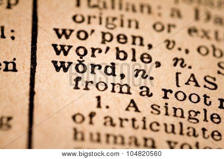 Close-up Of An Opened Dictionary Showing The Word Word