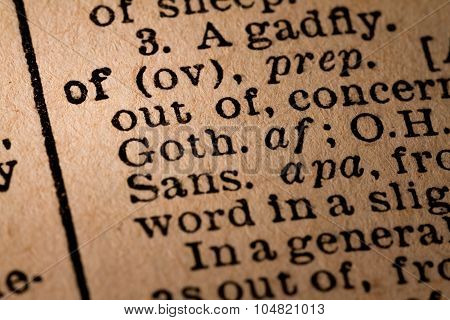 Close-up Of An Opened Dictionary Showing The Word Of