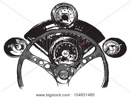 Vanishing Point, Freehand Sketching, Vector - Muscle Car Interior