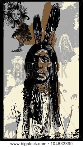Indian Warrior - Freehand Sketch, Vector