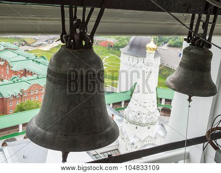 The bells in the belfry of The Trinity Lavra of St. Sergius in Sergiyev Posad