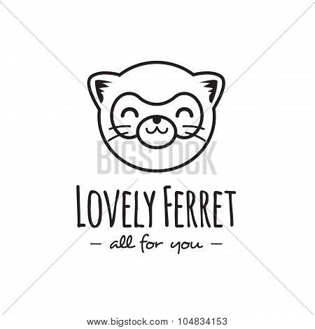 Vector funny cartoon polecat head logo. Line stle ferret logotype.