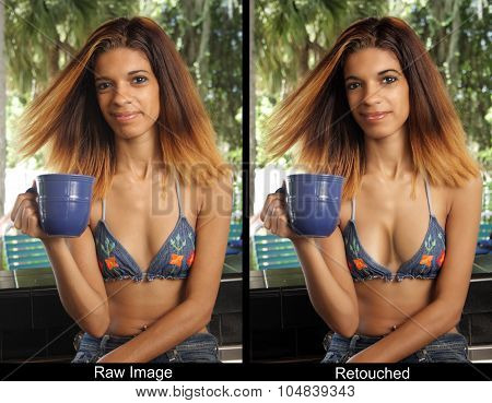 Beautiful Young Hispanic Woman With A Coffee Cup