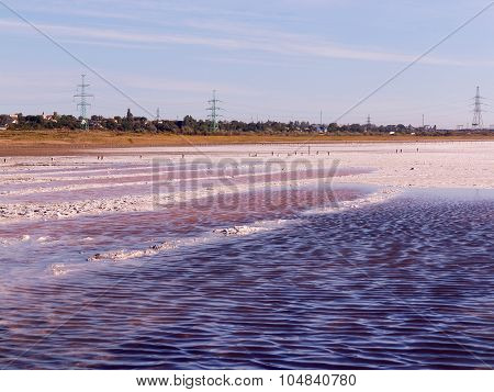Authentic Landscape Of White Salt Beach With Pink Gulf Of Kuyalnik In Odessa Ukraine
