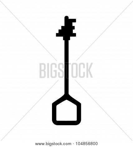Illustration of old lever type key with handle shaped house and