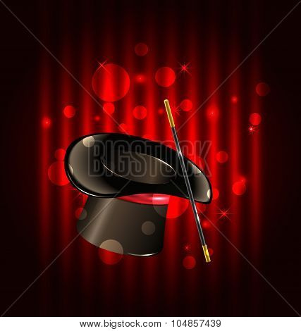 Magic background with top hat and wand