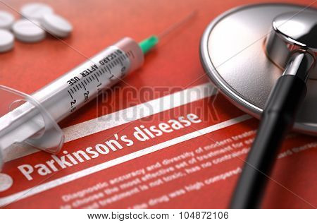 Parkinson's disease - Printed Diagnosis on Orange Background.