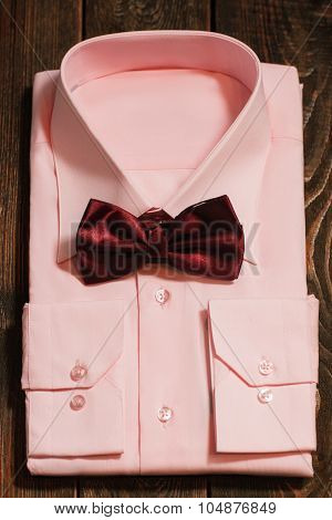 New Bright Pink Men's Shirt With  Marsala Bowtie