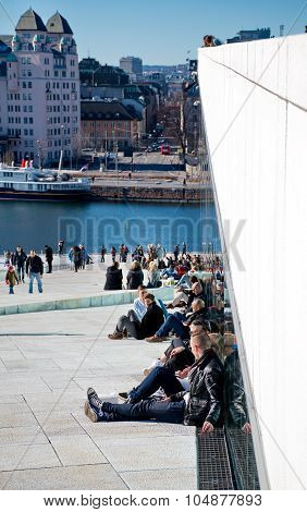 Oslo - March 21: People Hanging Around In Opera House In Oslo