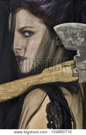 Mourning Widow with Axe - Close-up