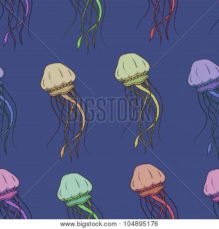 Vector Seamless Pattern With Jellyfish