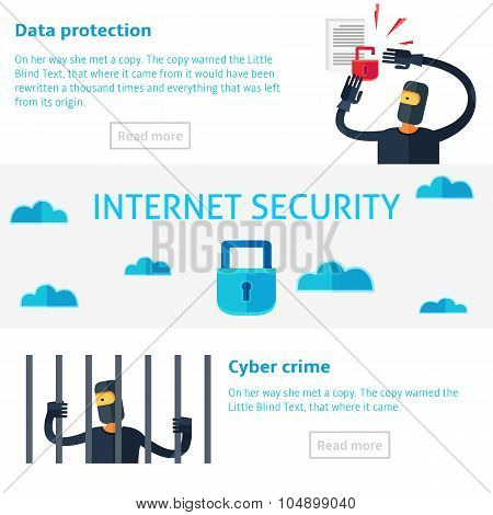 Internet Security Concept Vector Illustration In Flat Infographic Style, Data Protection.